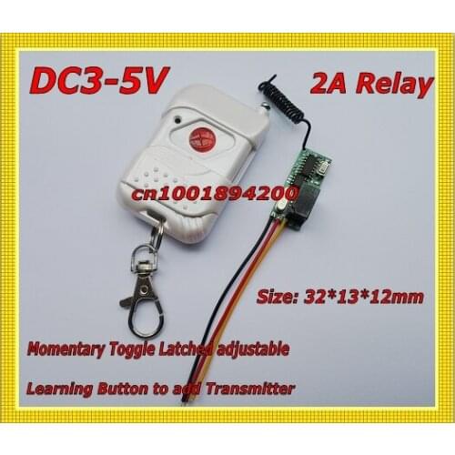 DC3V Mini Remote Control Switches DC3.7V 4.5V 5V Micro Wireless Switch DC3V DC5V Relay Small Remote Controller 315/433 Learn MTL