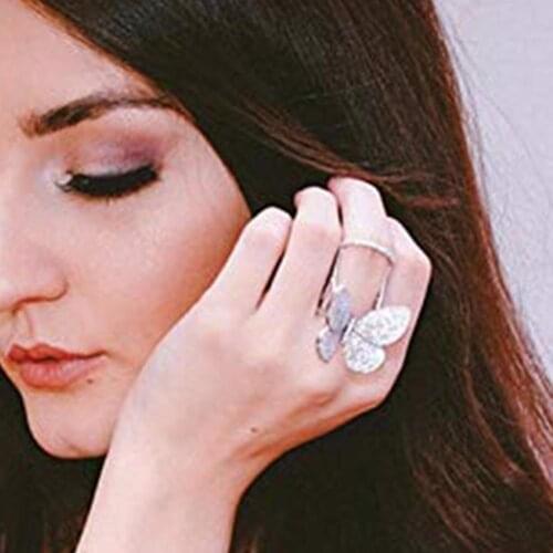 Fashion Movable Butterfly Cubic Zirconia Inlaid Women Open Ring Finger Jewelry New