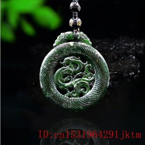 Jade Phoenix Pendant Necklace Black Green Jewellery Gifts Natural Charm Chinese Carved Amulet Fashion
