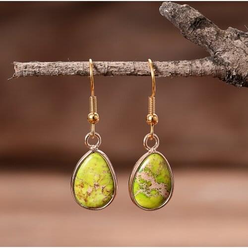 Wholesale Natural Stone Drop Earrings for Women Green Jaspers Classic Earring Cute Jewelry Dropship Gifts