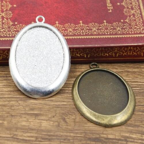 2pcs Fit 40x30mm Oval Glass Cabochon Base Setting Hot Antique Bronze Silver Color Color Pendant Tray For Jewelry DIY Making