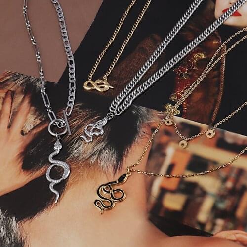 Snake Necklace Womens Stainless Steel Necklace For Women Thick Chain Choker Necklace Snake Crystal Pendant Necklace Necklaces