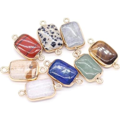 Natural Stone Lapis lazuli Pendants Rectangle Gold plated Connectors Charms for Jewelry Findings Making Necklace Gifts