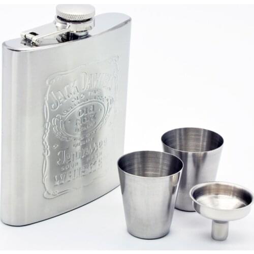 Portable 7oz Pocket Stainless Steel Hip Flask For Alcohol Whiskey Liquor Drinking Shot Glass + Funnel