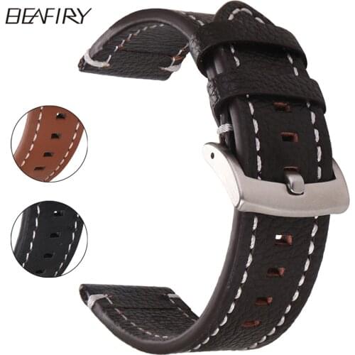BEAFIRY Genuine Leather Watch Band 18 20 22 24mm Dark Brown Light Brown black calfskin Leather straps