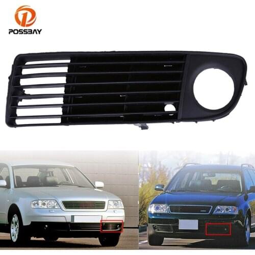 POSSBAY Car Left / Right Front Lower Bumper Grill Fog Light Cover Black Grilles for Audi A6 (C5) Sedan/Avant 97-01 Pre-facelift