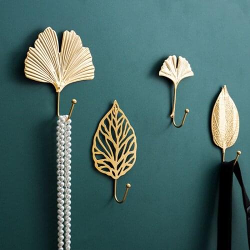 Nordic Luxury Leaf Shaped Hook Purse Coat Rack Key Hanger Home Wall Hanging Decoration Supplies