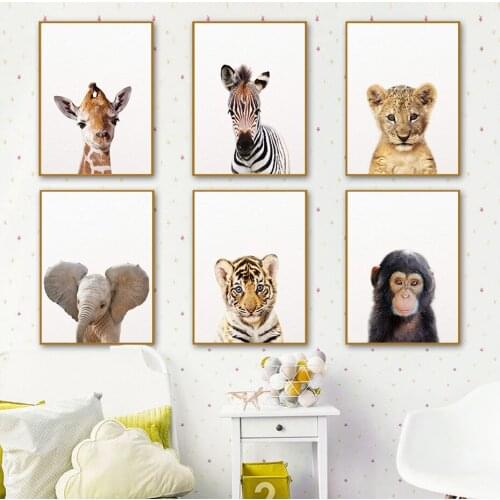 African Animals Lion Tiger Elephant Modern Nursery Posters Canvas Painting Wall Art Print Pictures for Childs Room Home Decor