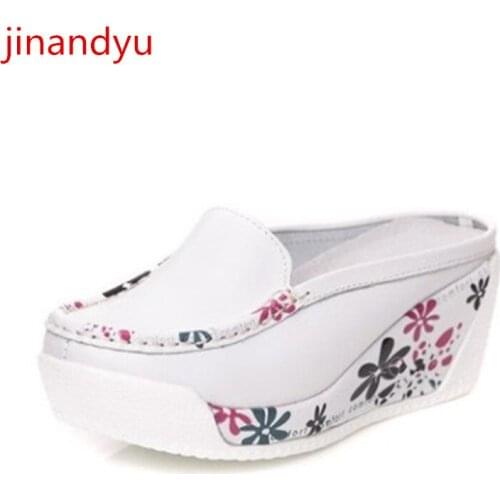 Platform Shoes Women Genuine Leather Slipper Wedge Sandals New Platforms Mules Shoes Women Casuales Leather Sandals with Heel