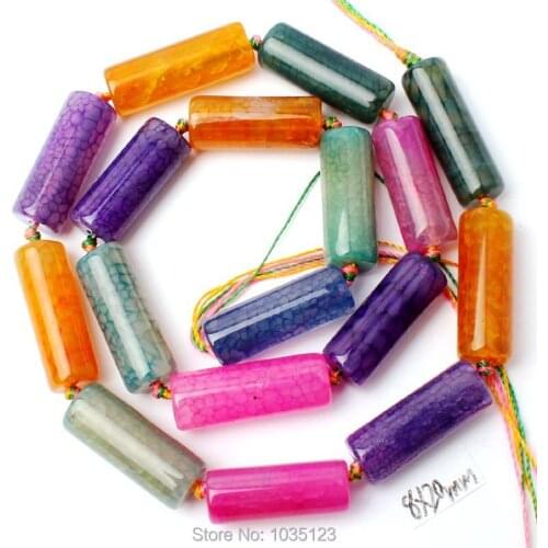 High Quality 8x20mm Natural Crack Mixed Color Stone Column Shape Gem Loose Beads Strand 15" DIY Creative Jewellery Making w2906