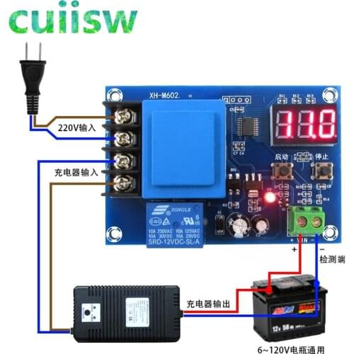 XH-M602 Digital Control Battery Charging Control Module AC 220V Lithium Storage Battery Charger Control Switch Protection Board