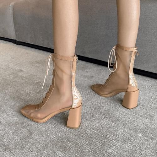 SONDR Ankle Boots Rock Shoes Woman Lace Up Leather Booties Boots-women Low Ladies 2021 High Heel Microfiber Lace-Up Cross-tied