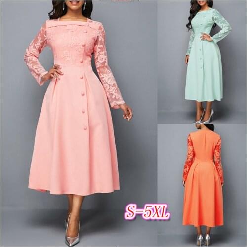 Elegant Sexy Patchwork Lace Banquet Long Party Dress Women 2020 Summer Autumn Casual Slim Ball Gown Maxi Dresses Plus Size 5XL