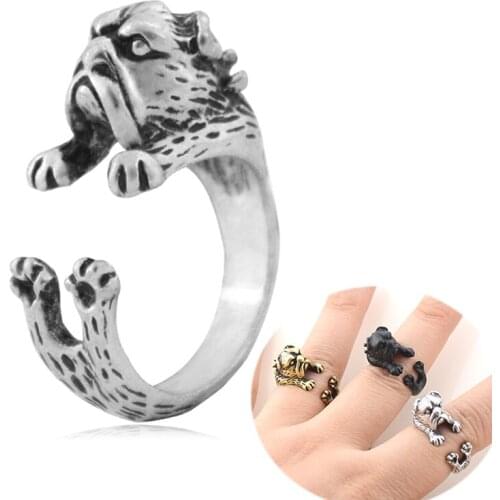 1 Piece Cute English Bulldog Rings For Women Silver Plated Animals Ring Men Anel Fashion Jewelry Adjustable Anillos Party Gifts