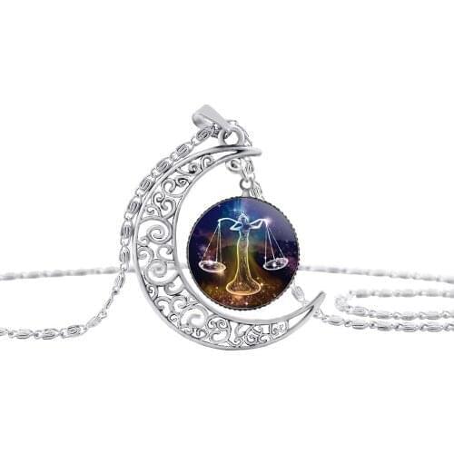 1 Star Sky Universe Animal 12 Constellation Libra sign Crescent Moon Geometric Pendant Necklace Half Moon Zodiac jewelry