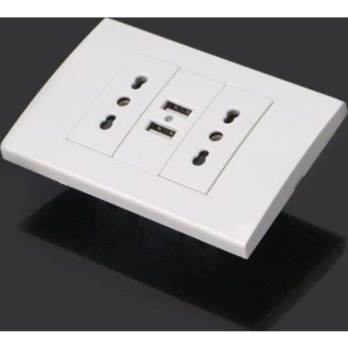 16A WallDouble Italian/Chile Plug Power Socket Adapter Dual USB Ports Panel 5V 1A