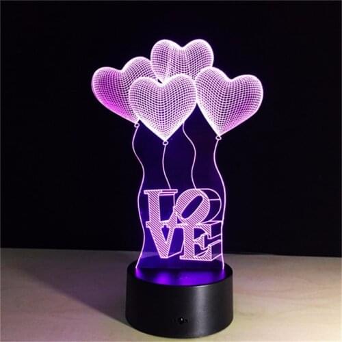 3D LED Night Light LOVE Balloon Action Figure 7 Colors Touch Optical Illusion Table Lamp Home Decoration Model