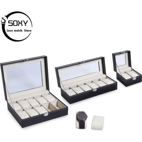 PU Leather Watch Box Case 2 6 10 Grids Professional Holder Organizer for Clock Watches Jewelry Boxes Case Display Relogio