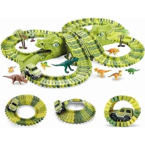 Dinosaur Railway Car toy Track Racing car DIY Flexible Railway dinosaur Figures Model Educational Toys for Boys Children