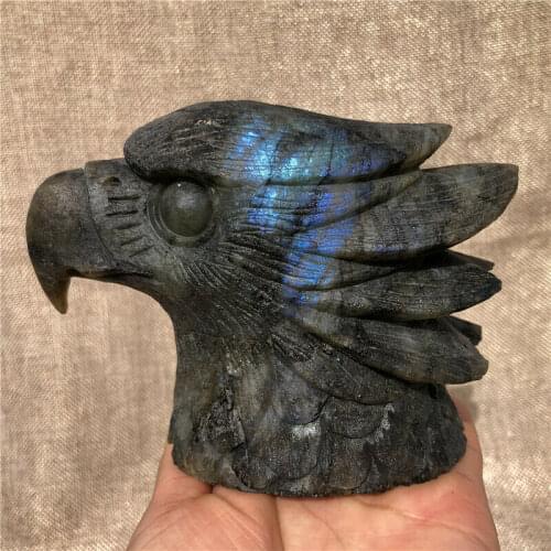 1.71lb natural stretched feldspar quartz hand-carved crystal eagle head healing