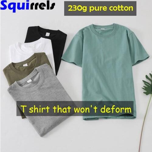 230g pure cotton t-shirt short-sleeved casual combed cotton heavy solid color loose mens and womens tops are impervious