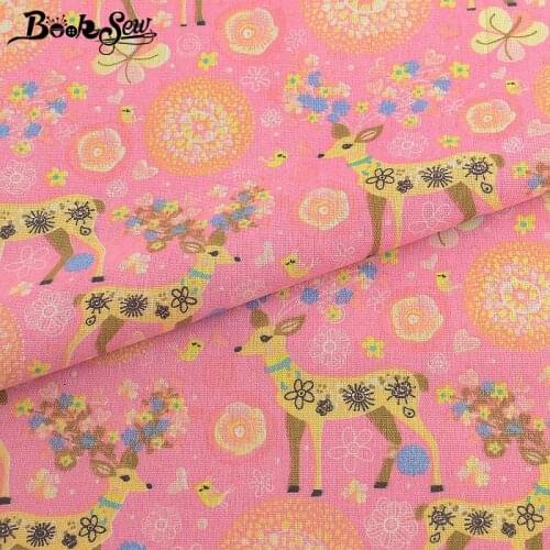 Booksew Cotton Linen African Print Fabric Floral Ankara Pink Telas Por Metro Deer Patchwork Sewing Curtain Tecido Dress Material