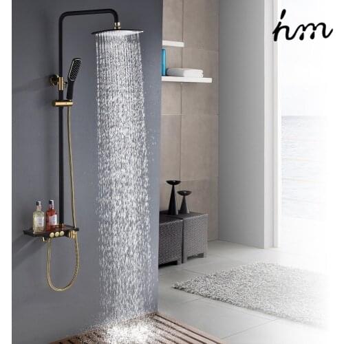 Hm Black Rainfall Thermostatic Shower Faucet Set Single Lever Brass Mixer Valve Rack Bath Shower Mixers Rack shower set