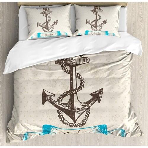 Anchor Duvet Cover Set Vintage Inspired Anchor with Polka Dots on The Background Ship Safe Decorative 3 Piece Bedding Set