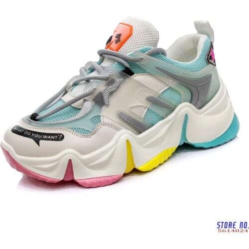 Summer Dad Sneakers Women Breathable Mesh Chunky Shoes Thick Bottom Female Fashion Rainbow Sole Walking Footwear Zapatillas Muje