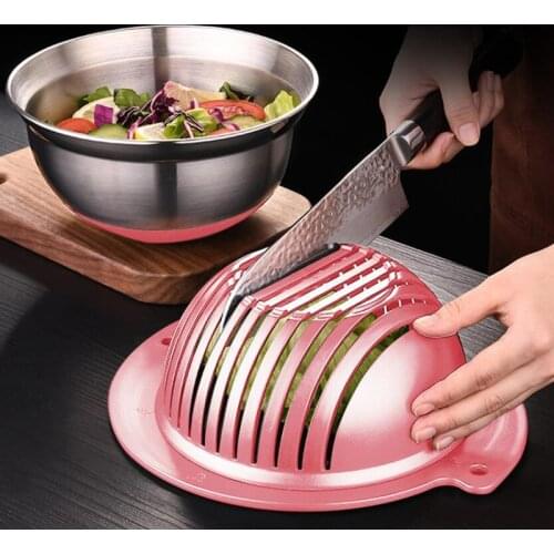 Multifunction Stainless Steel Salad Bowl Fruit Vegetable Cutting Bowl Fruit Chopper Slicers Cutter Salad maker Kitchen Gadget