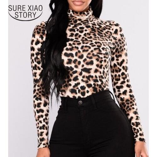 Fashion Women Long Sleeve Leopard Blouse Turtleneck Shirt Ladies OL Party Top Streetwear Blusas Elegante Plus Size Tops 12783
