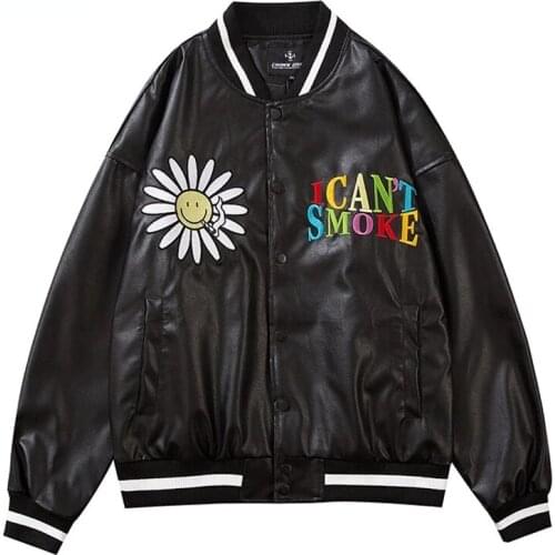 2021 Men PU Leather Patchwork Bomber Jacket Embroidery Letter Loose Coat Spring and Autumn College style Mens Baseball Jacket