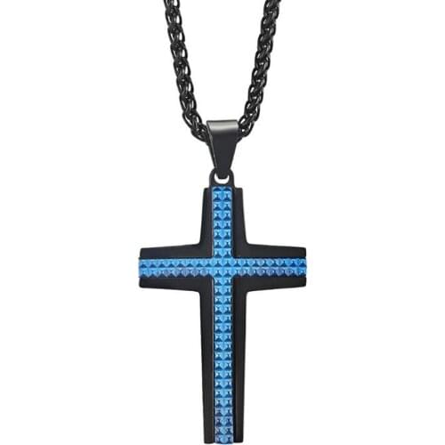 Stainless Steel Blue Christ Cross Pendant Necklace Punk Rock Mens Cross Jewelry Gift For Him with Chain