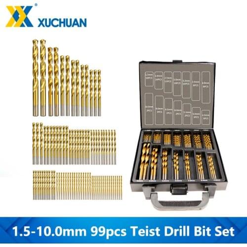 Twist Drill Bit Set Titanium Coating 1.5-10.0mm With Box For Woodworking Plastic Aluminum Tool High Speed Steel Drill Bits