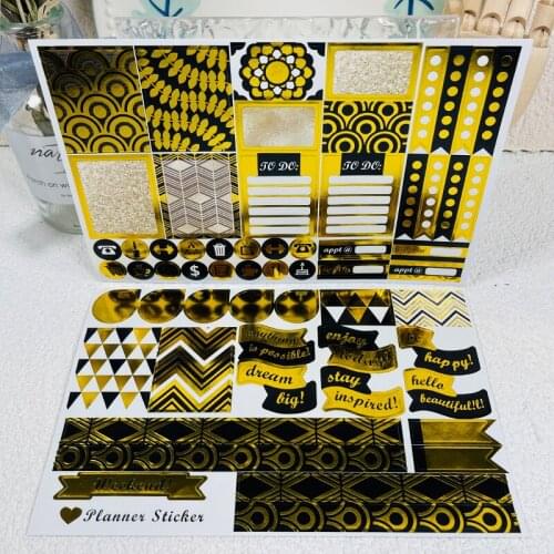 Panalisacraft 2 sheets Black and Gold Planner Stickers Foil Sticker for Scrapbooking DIY Projects/Photo Album/Card Making Crafts