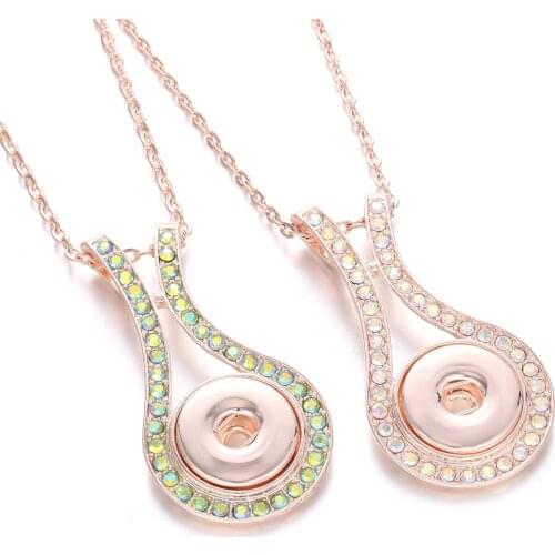 New Snaps Jewelry Necklaces Rose Gold Plated Crystal Rhinestone 18mm Snap Button Necklace for Women Snap Pendant Necklace
