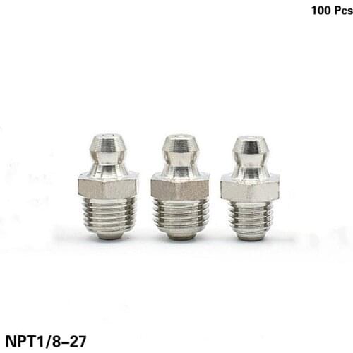 NPT 1/8-27 Straight Galvanized Iron Grease Zerk Fittings Nipple Fittings 100 Pcs Oil Nozzle Mouth for Grease Gun U.S. Thread SAE