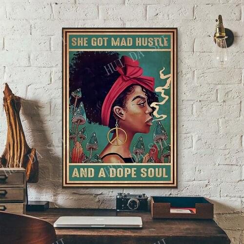 She Got Mad Hustle And A Dope Soul Poster, Hippie Wall Decor, Boho Poster, Feminist Art Print, African American Woman Poster