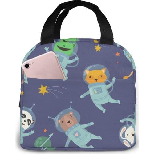 Portable Lunch Bag Animals In Space Thermal Insulated Lunch Box Tote Cooler Bag Bento Pouch Lunch Container Food Storage Bag