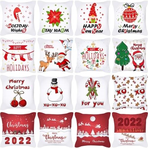 Merry Christmas Peach Skin Velvet Cushion Cover Decoration Santa Claus Reindeer Pillow Case Christmas 2021 Xmas Ornaments