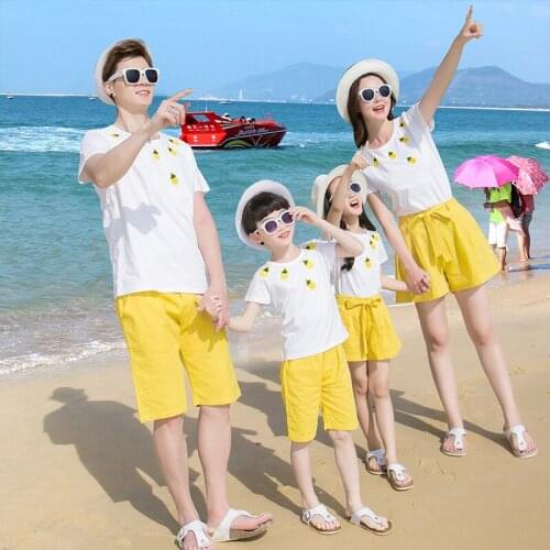 Family matching clothes father mother daughter son mom mommy and me clothes beach dress tshirts pants couple family look wear 16