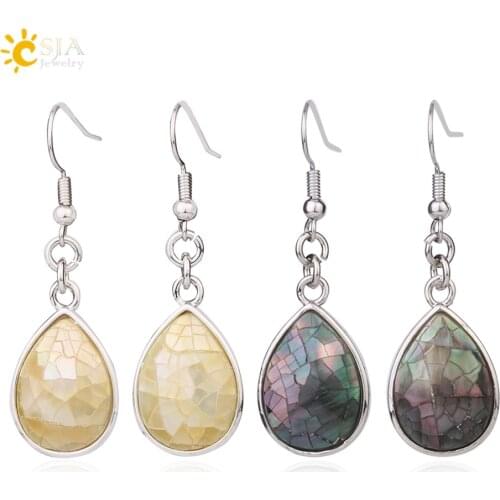 CSJA Natural Abalone Shell Earrings Water Drop Shaped Dangle Earring Vacation Casual Style Ear Jewelry for Women Girls Gift F983