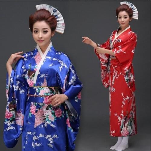 Traditional Japanese Clothing Unique Japanese Flower Long Kimono Japan Silk Studio Portrait Theatrical Costume Komono