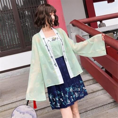 China Style Harajuku Vintage Tang Suit Women Blouse Chinese Traditional Hanfu Kimono Short Pleated Skirt 3-Piece Set KK3656