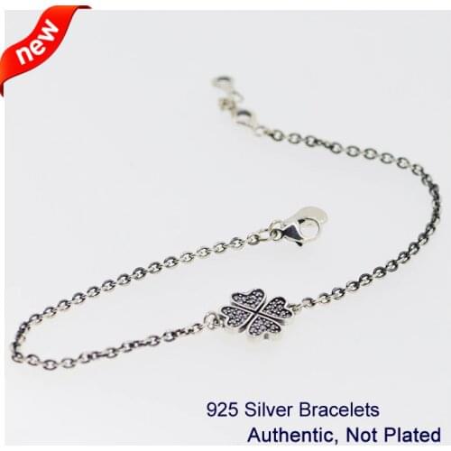 Clover Bracelets with Clear Cubic Zirconia 100% 925 Sterling Silver Jewelry Free Shipping