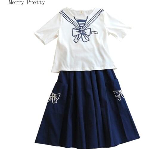 Women Set White Short Sleeve O-neck Cartoon Print T Shirt And Haight Waist Cartoon Embroidery Knee Length Pleated Skirt 2 Piece