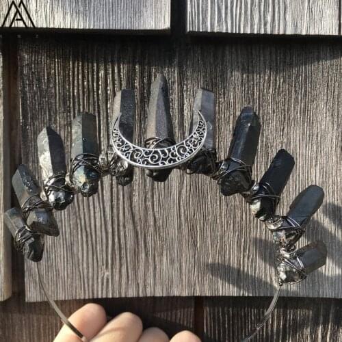 Gun Black Wire Wrapped Gun Black Color Quartz Point Crown Tiara Headband For Women Crystal Crown Wedding Hair Jewelry HG093AMDA