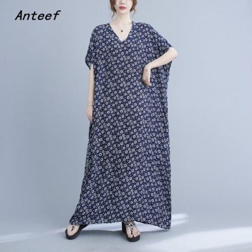 Short sleeve cotton satin vintage floral dresses for women casual loose maxi long woman summer beach dress elegant clothes 2021