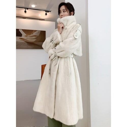 Winter 2020 mink fur coat womens long knee-length mink whole mink imported velvet fur coat female trench coat
