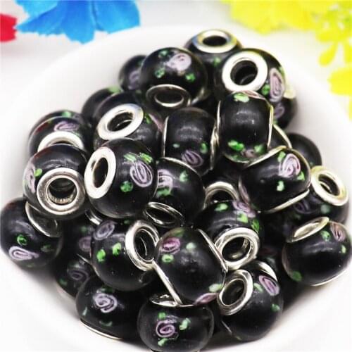 10Pcs/Lot 16mm Big Size Round Flower Large Hole Murano Spacer European Glass Beads Charms Fit Pandora Bracelet DIY Jewelry Craft
